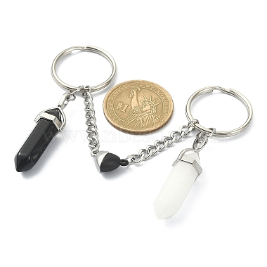 Natural Black Obsidian & White Jade Bullet Keychain(KEYC-TA00016)-2