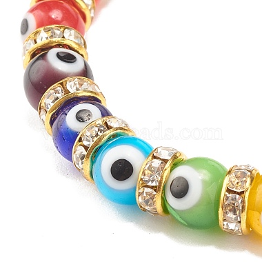 Colorful Evil Eye Lampwork Beaded Stretch Bracelet with Crystal Rhinestone for Women(BJEW-JB07872-01)-4
