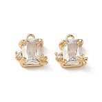 Brass Micro Pave Clear Cubic Zirconia Charms, Rectangle with Flower Charms, Real 18K Gold Plated, 8x7x4mm, Hole: 1mm(KK-P355-11G)