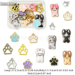 30Pcs 15 Styles Alloy Enamel Pendants, Dog/Paw Prints, Mixed Color, 13~25x11~17x1.5~2mm, Hole: 2mm, 2pcs/style(FIND-YW0006-60)