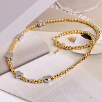 304 Stainless Steel & Synthetic Non-magnetic Hematite & Brass Heart Round Beaded Necklaces for Women, Golden, 16.54 inch(42cm)(FS-WG2CEC1-02)