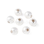Brass Beads, Textured Round, Rack Plating, Long-Lasting Plated, Cadmium Free & Lead Free, 925 Sterling Silver Plated, 5mm, Hole: 1.4mm(KK-C157-05A-S)