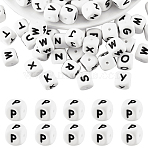 20Pcs White Cube Letter Silicone Beads, Alphabet Beads for Bracelet Necklace Jewelry Making, Focal Beads, Letter P, 12x12x12x12mm, Hole: 2mm(SIL-YWC0003-06P)