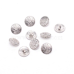 Alloy Buttons, 1-Hole, Flat Round with Flower, for Sewing Crafting, Antique Silver, 15x6.5mm, Hole: 2mm, 10pcs/bag(BUTT-WH0021-05AS)