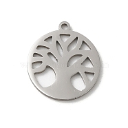 201 Stainless Steel Pendants, Stainless Steel Color, Laser Cut, Flat Round Charm, Tree of Life, 15.5x13x1mm, Hole: 1mm(STAS-E206-03P-02)