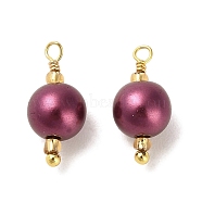 ABS Plastic Imitation Pearl Pendants, with Real 18K Gold Plated Rack Plating Brass Findings and Glass Seed Beads, Round Charm, Old Rose, 16.5x8mm, Hole: 1.6mm(KK-M266-37G-02)