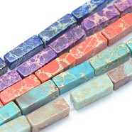 Natural Imperial Jasper Beads Strands, Dyed, Rectangle, Mixed Color, 13.5~14x4~4.5x4~4.5mm, Hole: 1mm, about 28pcs/strand, 15.15 inch(38.5cm)(G-P391-A)