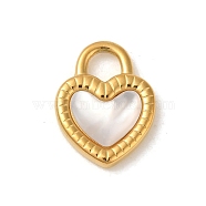 Ion Plating(IP) 304 Stainless Steel Pendants, with Pave Shell, Heart Charm, Golden, 18.5x14x4mm, Hole: 4x4.5mm(STAS-C103-15G)