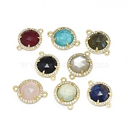 Natural/Synthetic Gemstone Links connectors, with Brass Findings and Cubic Zirconia, Faceted, Half Round, Golden, 18~18.5x13~13.5x4~4.5mm, Hole: 1.5mm(G-E526-34)