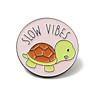 Tortoise with Word Slow Vibes Enamel Pin, Electrophoresis Black Alloy Brooch for Backpack Clothes, Misty Rose, 30.5x2mm(JEWB-G018-11C-EB)