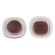 Acrylic Cabochons, with ABS Plastic Imitation Pearl Beads, Square, Coconut Brown, 20.5x20.5x5mm(KY-N015-134C)