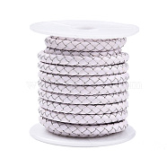 Braided Cowhide Leather Cord, Leather Rope String for Bracelets, White, 3mm, about 8m/roll(NWIR-N005-01R-3mm)