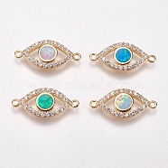 Brass Micro Pave Cubic Zirconia Links, with Synthetic Opal, Eye, Golden, Mixed Color, 9x20x3mm, Hole: 1mm(KK-L161-08G)