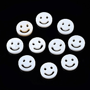 Natural Freshwater Shell Beads, Flat Round with Smiling Face, Creamy White, 10x2mm, Hole: 0.7mm(SHEL-N003-17A-01)