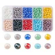 1000Pcs 10 Colors Electroplate Glass Beads Strands, Opaque Solid Color, AB Color Plated, Faceted, Rondelle, Mixed Color, 4x3mm, Hole: 0.4mm, 100Pcs/color(EGLA-YW0003-05)