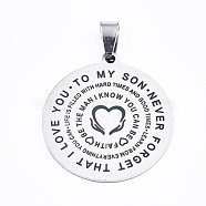 201 Stainless Steel Quote Pendants, Stamped Dog Tags, Inspirational Gifts for Son Jewelry, Flat Round, Laser Cut, Stainless Steel Color, 33x30x1.5mm, Hole: 4x7.5mm(X-STAS-T044-221P)