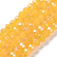 Baking Electroplate Glass Beads Strands, AB Color, Faceted, Round, Gold, 8x6mm, Hole: 1mm, about 63~65pcs/strand, 15.75''(39~40cm)(DGLA-A039-J8mm-B13)