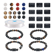 DIY Gemstone Bracelet with Constellation Making Kit, Including Natural Black Onyx & Lapis Lazuli & Red Agate & Tiger Eye & Agate & Glass Beads, Black, Beads: 236pcs/box(DIY-KS0001-25)