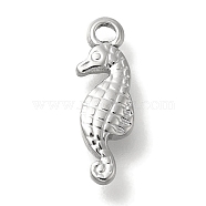 Ocean Theme Anti-Tarnish 304 Stainless Steel Pendants, Stainless Steel Color, Sea Horse, 16x5x2.5mm, Hole: 1.4mm(STAS-Z092-06P-06)