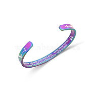 Stainless Steel Cuff Bangle, Arrow with Word Pattern, Rainbow Color, Inner Diameter: 2-1/2 inch(6.2cm)(WU8630-4)