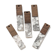 Resin and Walnut Wooden Pendants, Rectangle, Light Grey, 45x10x4.5mm, Hole: 2mm(FIND-B042-20D)