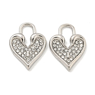304 Stainless Steel Pendants, with Crystal Rhinestone, Heart Lock Charms, Stainless Steel Color, 18.5x14x2.4mm, Hole: 3.8x8mm(STAS-L278-023P)