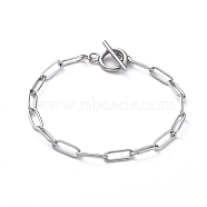 304 Stainless Steel Paperclip Chain Bracelets, with Toggle Clasps, Stainless Steel Color, 7-1/4 inch(18.5cm)(BJEW-JB04967)