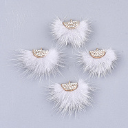 Faux Mink Fur Tassel Pendant Decorations, with Rhinestone and Alloy Findings, Fan, Golden, WhiteSmoke, 24~28x29~34x8mm, Hole: 1.5mm(X-FIND-T040-05)