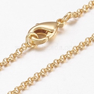 Brass Chain Necklaces, Cross/Rolo Chain, with Lobster Claw Clasps, Real 18K Gold Plated, 17.4 inch(44.3cm), 1.5mm(X-MAK-L009-10G)