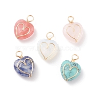 Natural & Synthetic Gemstone Pendants, Twisted with Golden Tone Copper Wire, Facted, Heart, 21x15x8.5mm, Hole: 3.4~4mm(X-PALLOY-JF01618)