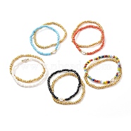 Glass Seed Beaded Bracelets, with Acrylic Beads, Flat Round with Smile, Mixed Color, Inner Diameter: 2-1/8 inch(5.5cm), 2Pcs/set(BJEW-JB06648)