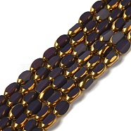 Electroplate Glass Beads Strands, Opaque Solid Color, Half Golden Plated, Faceted, Oval, Indigo, 7x4.5x3.5mm, Hole: 0.8mm, about 49~51pcs/strand, 12.99''~13.90''(33~35.3cm)(EGLA-P061-02A-05)