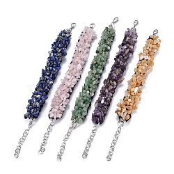 Natural Chip Mixed Stone Bracelets, with Nylon Cord and 304 Stainless Steel Findings, 6-3/4~7-5/8 inch(17~19.5cm)(BJEW-F379-01)