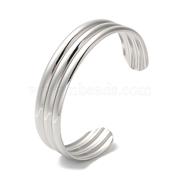 Stainless Steel Grooved Open Cuff Bangles for Women, Stainless Steel Color, Inner Diameter: 2-1/2x2 inch(6.25x5cm), 17mm(BJEW-G719-22P)