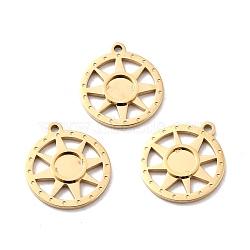 Ion Plating(IP) 316 Surgical Stainless Steel Pendants, Hollow, Flat Round with Sun, Golden, 13.5x12x1mm, Hole: 1mm(STAS-D450-21G)