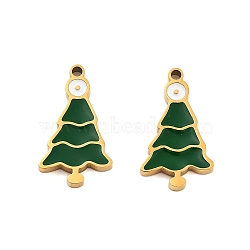 Ion Plating(IP) 304 Stainless Steel Pendants, Christmas Theme Enamel Charms, Golden, Christmas Tree, 14x8x1.5mm, Hole: 1mm(STAS-S140-02G)