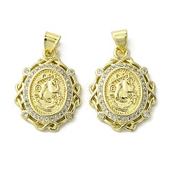 Brass Micro Pave Cubic Zirconia Pendants, Real 18K Gold Plated, Oval, 22.5x17x3.5mm, Hole: 4x3mm(KK-H472-53K-G)