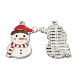 Alloy Enamel Pendants, for Christmas, Snowman, Red & White & Brown, Platinum, 26x15.5x1.3mm, Hole: 1.6mm(X-ENAM-Z001-09P)