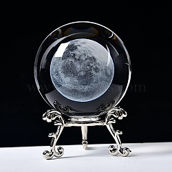 Carving Crystal Ball, Glass Sphere Decoration, with Platinum Tone Alloy Stand, Clear, Globe, 60mm(PW-WG57829-03)