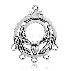 Flat Round Tibetan Style Alloy Chandelier Links, Antique Silver, 34x28x2.5mm, Hole: 1.5mm(PALLOY-M178-11)