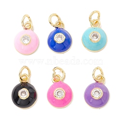 Brass Micro Pave Cubic Zirconia Enamel Charms, with Jump Ring, 
Long-Lasting Plated, Round, Mixed Color, 12x9x4mm, Jump Ring: 5x1mm, Inner Diameter:  3mm(ZIRC-C034-02G)