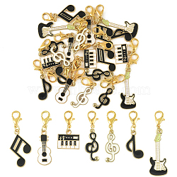 21Pcs 7 Styles Alloy Enamel Pendant Decorations, Misical Instruments & Misical Note, with Alloy Lobster Claw Clasps, White, 27~44mm, 3pcs/style(HJEW-YW00230)