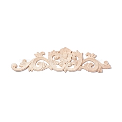 Rubber Wood Carved Onlay Applique, Center Flower Long Applique, for Door Cabinet Bed Unpainted Decor European Style, BurlyWood, 7x30x0.8cm(AJEW-L080-12)