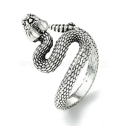 Snake Alloy Open Cuff Rings, Lead Free & Cadmium Free, Antique Silver, 17mm, Inner Diameter: 18mm(RJEW-K275-53AS)