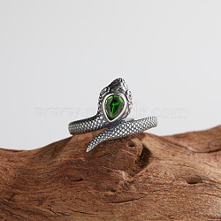 925 Sterling Silver with Natural Diopside Finger Rings, Antique Silver, Snake, Inner Diameter: 20mm(WGB2E64-03)