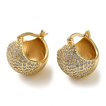 Round Brass Hoop Earrings with Clear Cubic Zirconia, Real 16K Gold Plated, 19.5x17.5x17.5mm