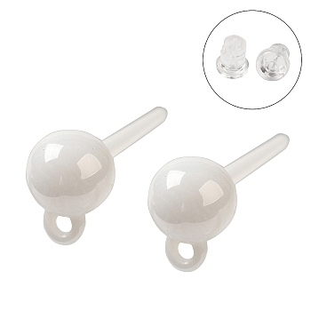 Hypoallergenic Bioceramics Zirconia Ceramic Ear Hooks, No Fading, Nickel Free, Round, White, 16.5mm, Hole: 1mm, Pin: 11x1mm