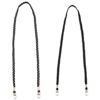 WADORN&reg 2Pcs 2 Style Braided Cord Bag Straps, for Crossbody Bag Accessories, Black, 114x1.5x0.2cm & 118x1.4x0.4cm, 1pc/style