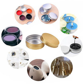 Round Aluminium Tin Cans, Aluminium Jar, Storage Containers for Cosmetic, Candles, Candies, with Screw Top Lid, Golden, 7.1x2.5cm, Capacity: 60ml, 15pcs/box