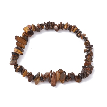 Natural Tiger Eye Chip Beaded Stretch Bracelets for Women Men, Inner Diameter: 1-7/8~2-3/8 inch(4.8~6cm)